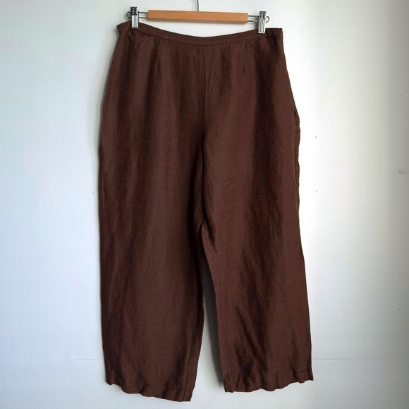 Eileen Fisher Pants - Eileen Fisher Wide Leg Pants Brown L Minimalist Quiet Luxury 100% Linen Trousers